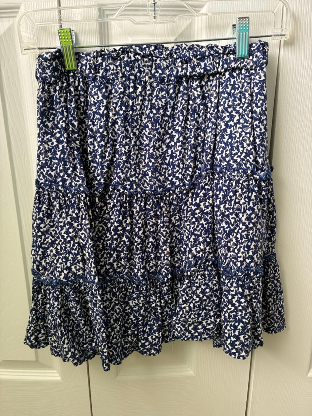 Cynthia Rowley Navy and White Floral Tiered Mini Skirt